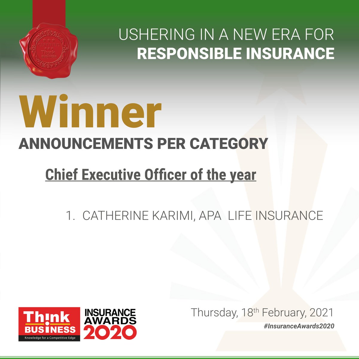 ThinkBizAfrica's tweet photo. Chief executive of the year #InsuranceAwards2020 @MetropolTVKE https://t.co/2ywAbhp9FS