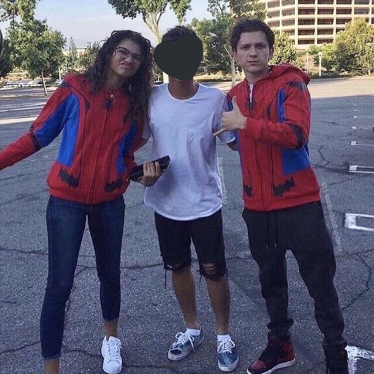 themarvelparker's tweet photo. tom holland and zendaya both wearing spider-man jackets is adorable https://t.co/wkoZZoXjAE