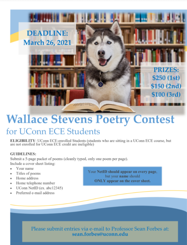 Poetry contest for UCONN ECE students. Winning prizes $100-$250.