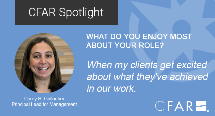 CFAR_INC's tweet photo. Meet Principal @Careyhgallagher! Carey’s favorite thing about working at CFAR is her colleagues are great sounding boards. "It’s one benefit of being a firm—you have people to work things through together." https://t.co/eDsGnze94s #MeetCFAR https://t.co/QK8sACIaqN