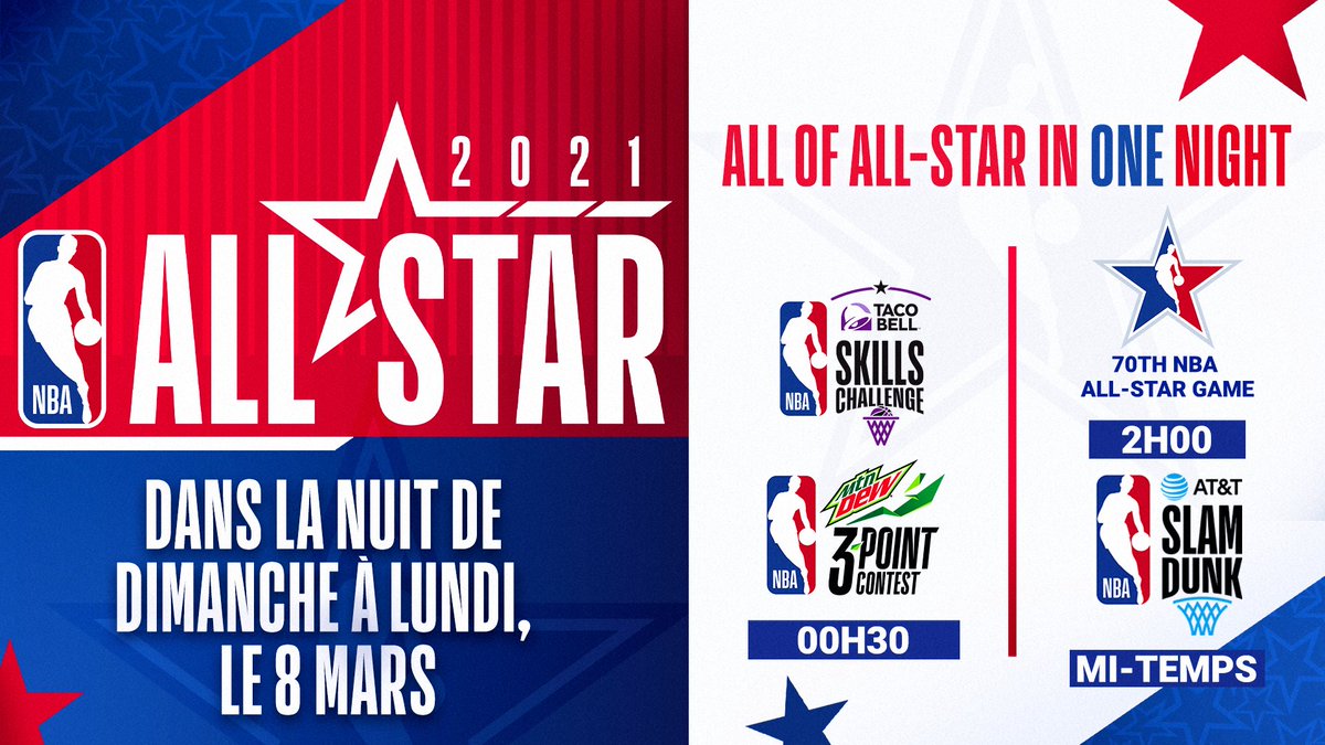 NBAFRANCE's tweet photo. #NBAAllStar 2021 

RDV dans la nuit du dimanche au lundi 8 mars.

LE PROGRAMME ⤵️ https://t.co/a32FCCBpEg