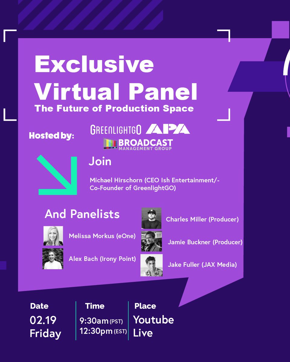 While we're all stuck inside trying to keep warm, join APA, Broadcast Management Group, and GreenlightGO tomorrow morning for an exclusive virtual panel on how the COVID-19 pandemic is impacting how producers use physical space. greenlightgo.tv/blog/exclusive…