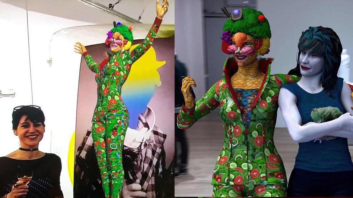 carlagannis's tweet photo. #tbt Lucille Trackball 🤡🤖🖲 first came into being in my studio in late 2017. They are an embodied AI comedian who manifests across print, video, AR & VR. The ultimate Turing Test may be a machine being able to make us laugh;) #AI #computationalhumor #lucilletrackball #XR https://t.co/3ZaBOMafZt