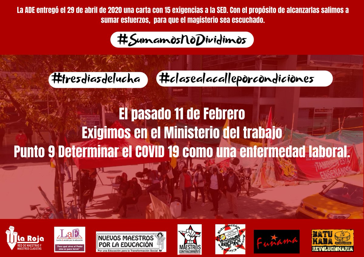 CharlyMunevar's tweet photo. @RedLaRoja1 @WILLYCARMONAM @modepbogota
@mastrxsviento @yesidgonzalezp3 @laditalvarez
@AnglicaFresned4 @EnriqueTeacher1 @ValeroMatemtic1
@andreslgomeza @DianaMaraBB1 @Richaavenda
@Nelsonalarcon74 @fecode
#ClaseALaCallePorCondiciones #TresDiasDeLucha #MiProfe #ClasesALaCalle https://t.co/NUgKnqKw3y