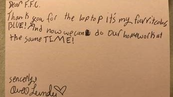 FFCFL's tweet image. Ava is in 5th-grade and was sharing a family computer to get her homework assignments done. We purchased a laptop so she'd have her own. Thank you to our donors that make this possible!