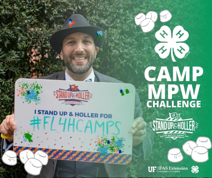 Florida4H's tweet photo. State Program Leader Dr. @mikegutter  will be a special target, we mean guest, in a marshmallow paint war at the Camp with the most donors on #GivingDay - even a dollar counts!

#FL4HCampCherryLake
#FL4HCampCloverleaf
@timpoochee 

Give now: https://t.co/utPpVMnC9s https://t.co/eQwn1YvH1x