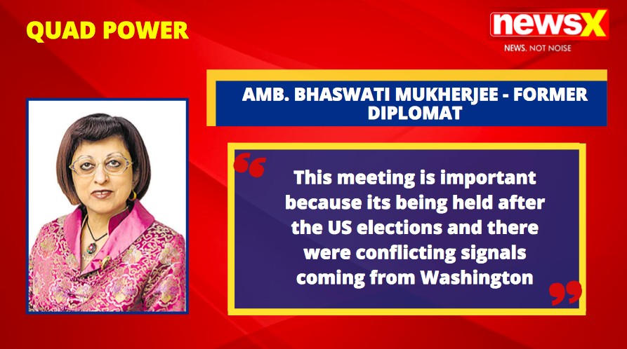 NewsX's tweet photo. #QuadPower | This meeting is important because it's being held after the US elections and there were conflicting signals coming from Washington: Amb. Bhaswati Mukherjee - Former Diplomat speaks to NewsX https://t.co/orV0NTPy2h