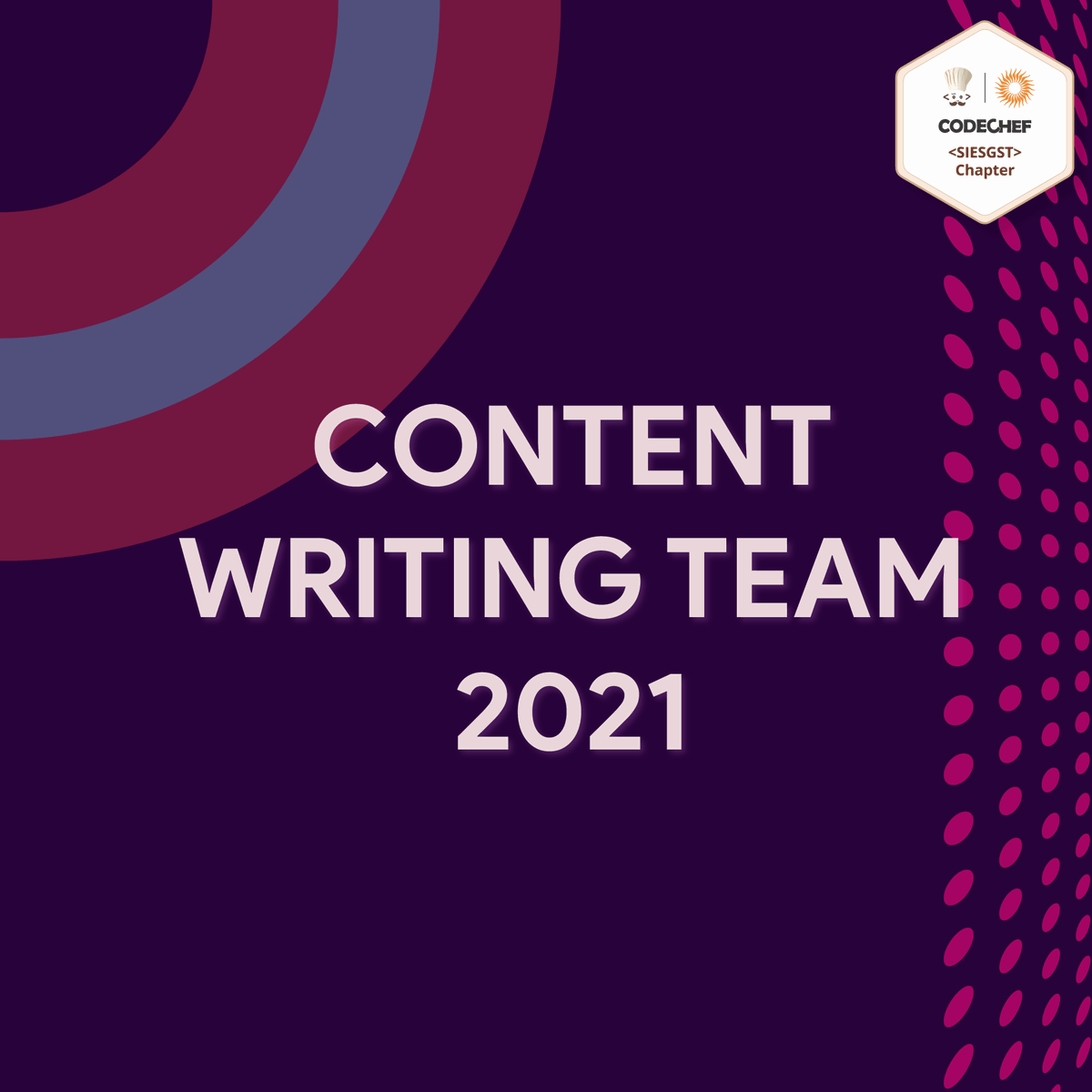 arenaCodeChef's tweet image. Captions, messages or blogs- our content writing team aces it all!!
Presenting the team who come up with those exciting messages👇
instagram.com/p/CLb7fplFeKu/…
#codechef #CodeChefChapters #CodeChefCollegeChapter #CodeChefChapterLeads #CodeChefSiesgstChapter