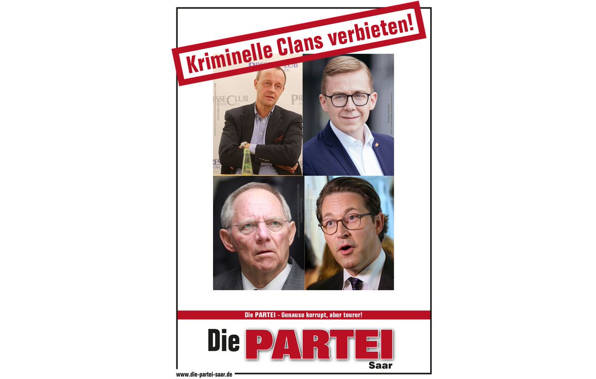 Wir haben natürlich eine klare Meinung zum Thema #Clankriminalität.

(Grafik von <a href="/DiePARTEISaar/">Die PARTEI Saar</a>. Sie ist sehr gut)