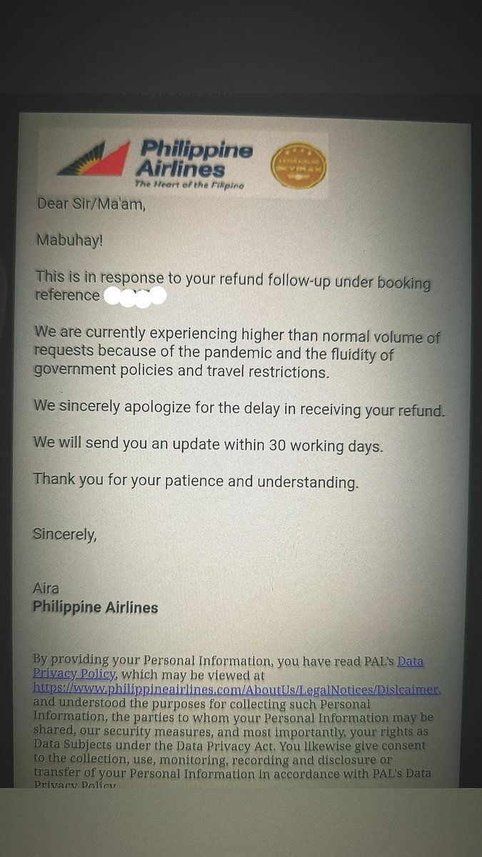 MarkAlv24924765's tweet photo. @flyPAL I patiently waited for my refund that took more than 6 months now! But until now your reply is stated below which unacceptable. https://t.co/0dYCbLfGdu
