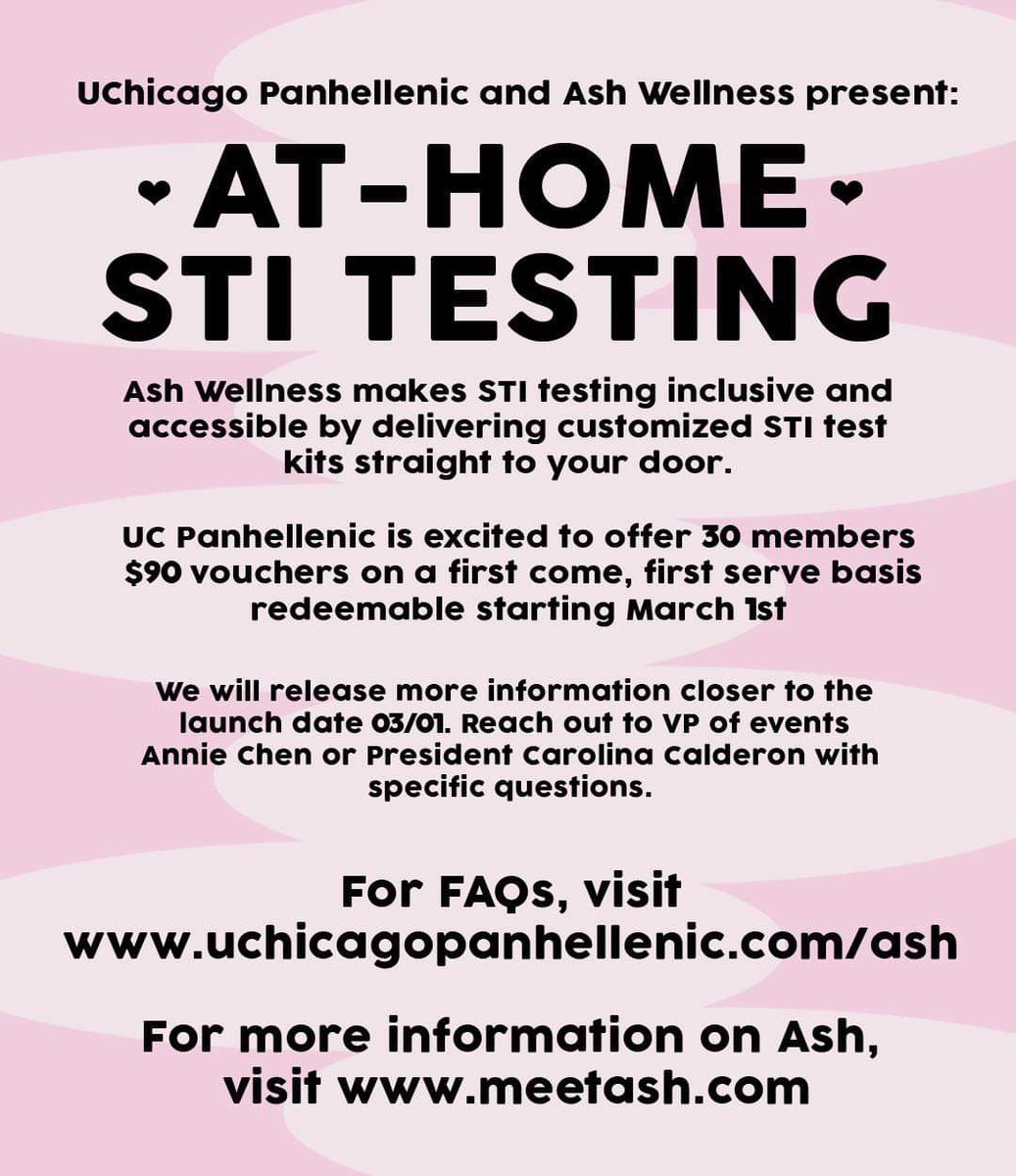 UChicago is partnering with Ash Wellness to make At-Home STI Testing more inclusive and accessible. More details to come. 🤍