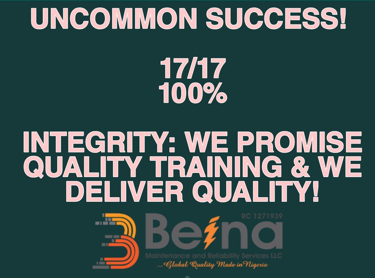BeinaMR's tweet photo. Between #February 1 &amp; 12, 2021, we've trained &amp; successfully delivered #17 #Certified #Maintenance &amp; #Reliability #Professionals.
We say a big congratulations to U all &amp; encourage U to make us proud! 
if U want this #CMRP or #CMRT training, call #Olamide on +2349099636439 now! https://t.co/HNIEXEZWjk