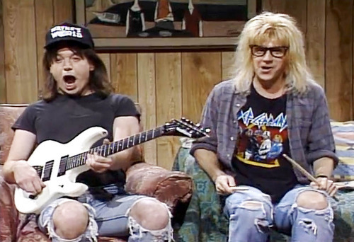 OldSchool80s's tweet photo. Feb 18, 1989: the 1st ever Wayne's World sketch aired on Saturday Night Live. #80s https://t.co/ULdF3yYs1P