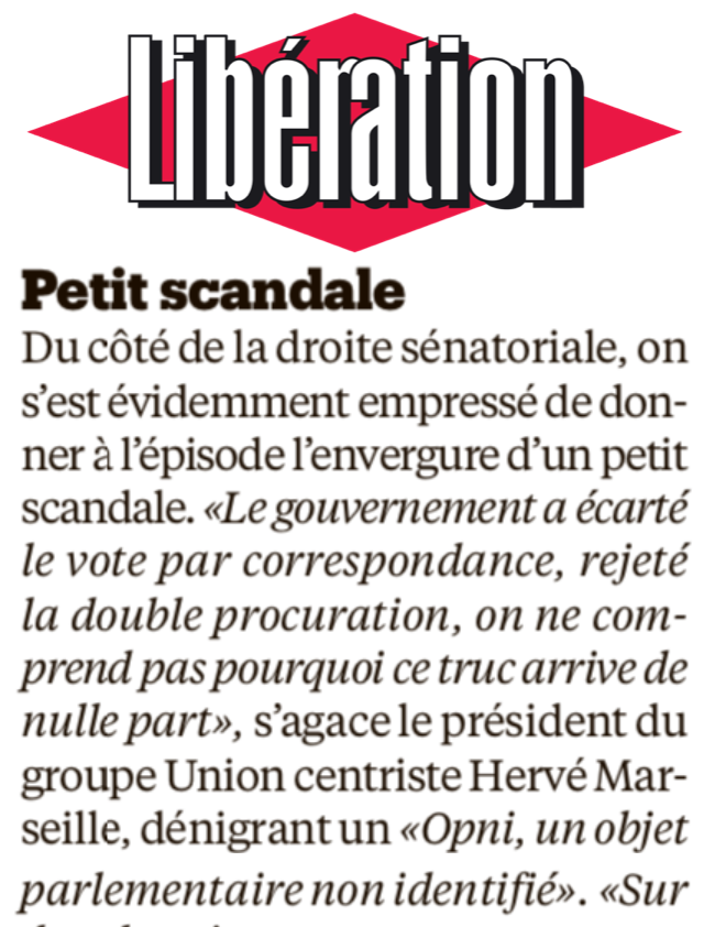 UC_Senat's tweet photo. #DIRECTSÉNAT - #VoteAnticipe

🗞️ Réactions du président @HerveMarseille dans la presse concernant l'amendement du gouvernement sur le vote par anticipation

🔴 Après avoir reçu un avis défavorable de la commission des lois, l'amendement sera débattu aujourd'hui en séance publique https://t.co/6YElBriYHw