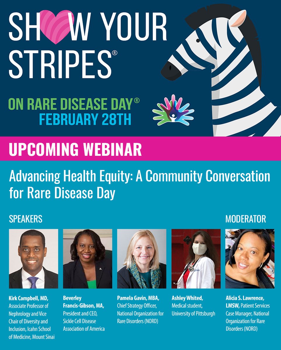New #webinar: 'Advancing Health #Equity: A Community Conversation for #RareDiseaseDay” on February 25 at 2:00pm ET. #ShowYourStripes #HealthEquity Register: bit.ly/3q8z0zd