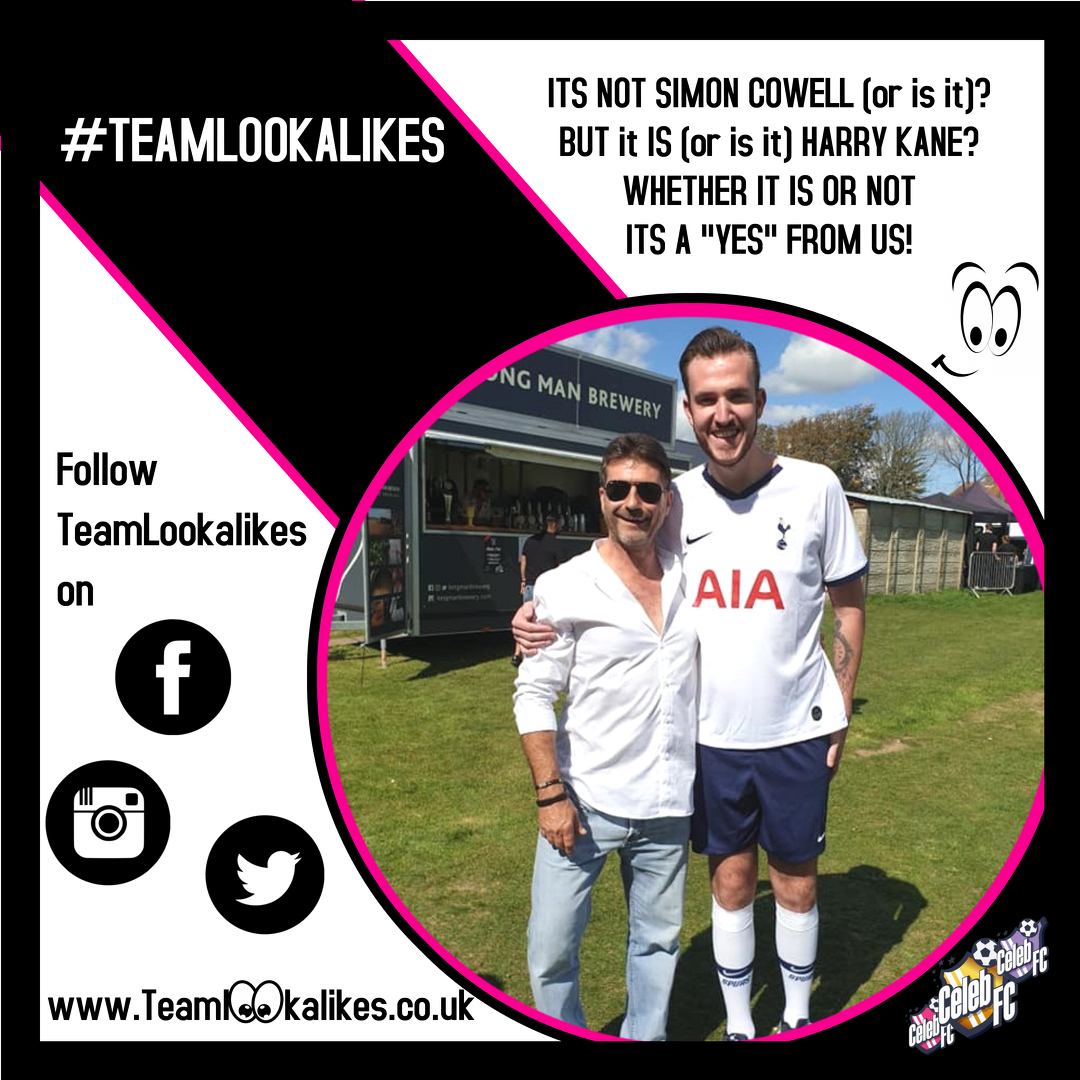 Oh yes - That's right - we have the amazing #HarryKane &amp; #SimonCowell (L👀Kalikes) with #Teamlookalikes . Always here for #CharityFootball #Fundraisers &amp; #events as part of the #CelebFCFamily #Kane @mrs_agnessbrown <a href="/RocojaLimited/">Rocoja</a>  <a href="/Celeb_FC/">Celeb_FC</a> <a href="/lookslikesimon/">Andy Penfold</a> <a href="/radiojackie/">Radio Jackie</a>