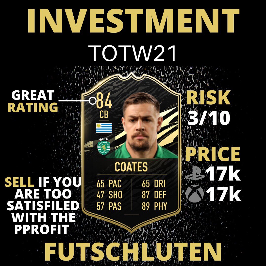 FUTschluten's tweet photo. (2/2) TOTW21 Investments 🔥

👇🏻Follow for more FIFA content!
@futschluten

#fifa #fifa21 #fifaultimateteam #fifa2021 #fifamemes #fut21 #fifasolutions #fifapacks #fifamarket #fifatrading #trader #fifatrader #trading #fifatrading #totw19 #sbc #teamoftheweek #teamoftheyear #toty https://t.co/eRJeX6yMVA