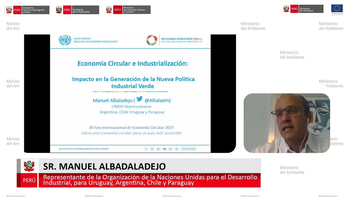 🔴HILO | Nuestro representante <a href="/Albaladm/">Manuel Albaladejo</a> estuvo presente en el III Foro Internacional de #EconomíaCircular de <a href="/MinamPeru/">Ministerio del Ambiente 🇵🇪♻️</a>. 

En este hilo te contamos los principales destaques de su intervención sobre el impacto en la generación de la Nueva Política Industrial Verde⬇️