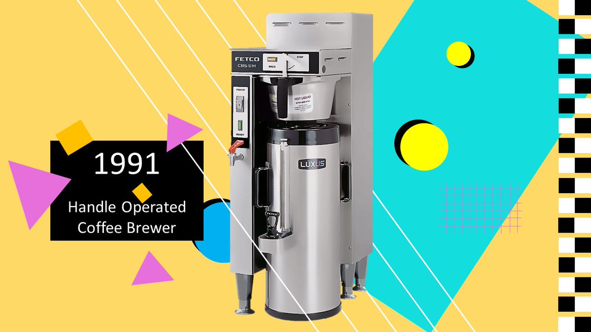 FETCOBrews's tweet photo. Our Handle Operated Coffee Brewer was patented in 1991 and it is still going strong. This was the first commercial coffee brewer to hold coffee off heat. Truly revolutionary. https://t.co/VQKVx9oqrF https://t.co/gweqQYpCp1