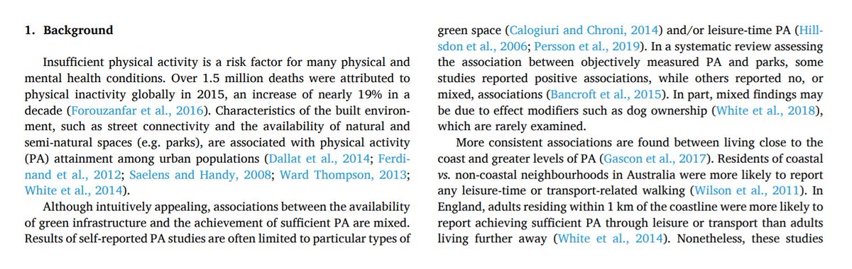 The paper begins with a really grim statistic: every year, some 1.5 million deaths can be attributed to lack of physical activity! The paper also highlights previous research showing that the built environment is an important determinant of physical activity.