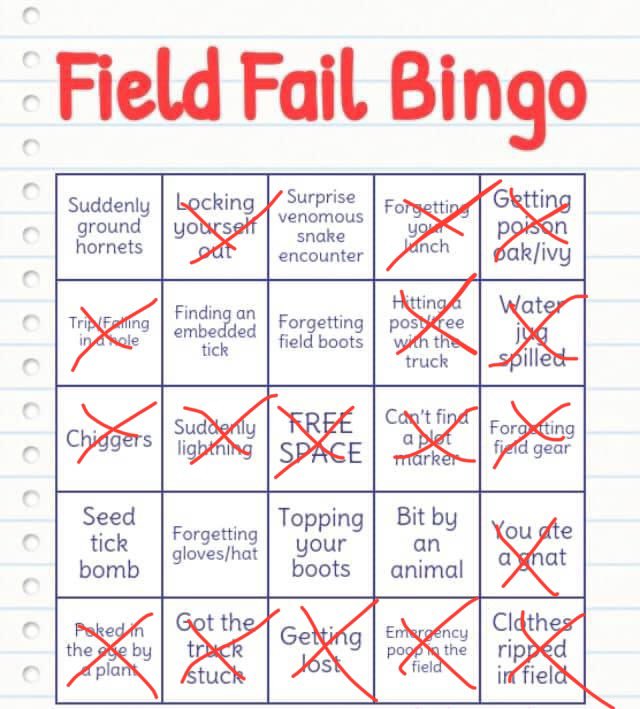 Kelsey_E_Fisher's tweet image. I love field work!! 3x bingo!!!  #fieldworkfail