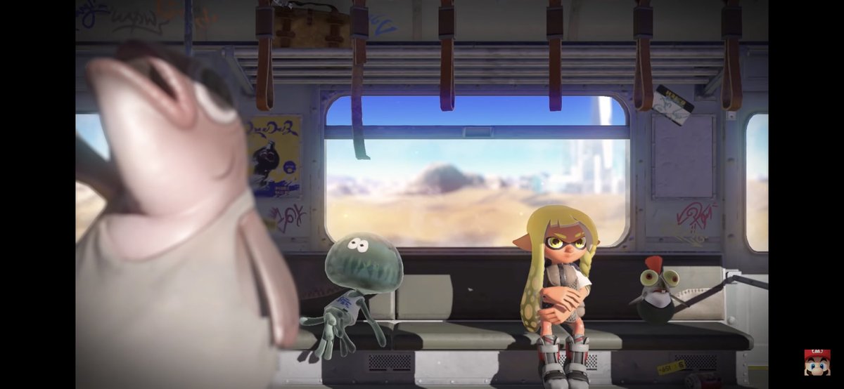 You then take a train and arrive at a city, full of noises, this is most likely a much bigger hub world than we have seen before, probably just another place to go to shops and stuffyou can also see other inklings at the bottom, confirming this as the hub world of the game