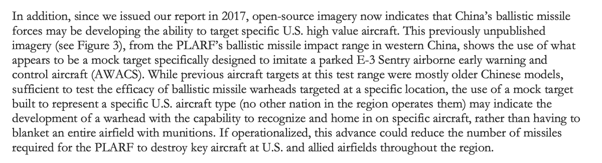 IMO the use of a mock target to represent a specific U.S. aircraft type (no one else in the region operates them) may indicate the development of a warhead with the capability to recognize and home in on specific aircraft, rather than having to blanket an entire airfield.