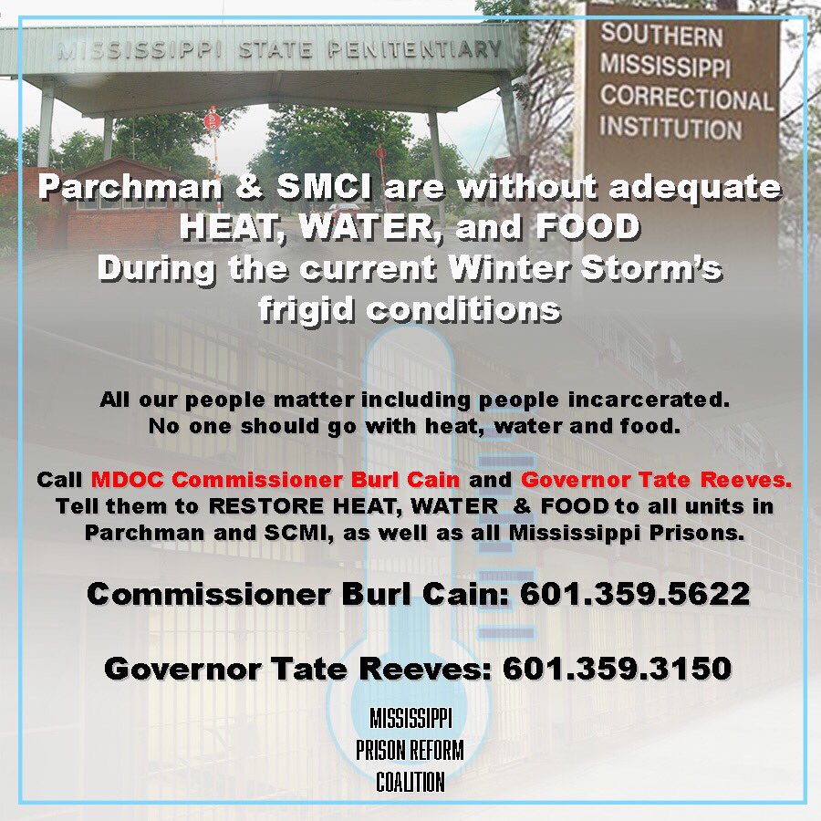 MDOC Commissioner, Burl Cain, says everything is in working order now but we know that is not often the case. Reach out to your loved ones inside to make sure they have adequate & appropriate resources/food. If not, call & demand they get what they need immediately!