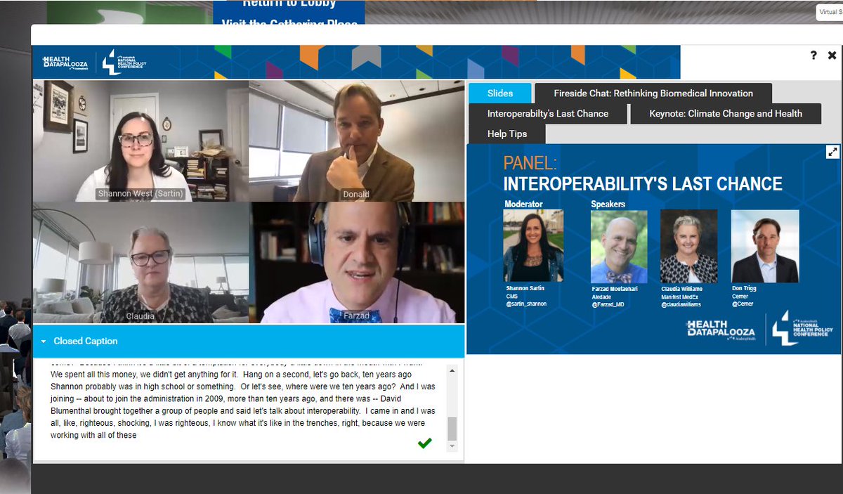 RasuShrestha's tweet photo. "Interoperability's Last Chance"

@Farzad_MD scores where we are as an industry:
⬆️70-80% on tech standards
➡️50-60% on policy
↘️20% on business case 

We have work to do to get to functional #interoperability.

https://t.co/Ar3VBq45je

#HDpalooza #NHPC21 #healthpolicy https://t.co/xa1AZhpc9p