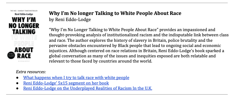 CMSRU Gold Humanism (@cmsrugold) on Twitter photo "Every raised voice against racism chips away at its power." Reni Eddo-Lodge (<a href="/renireni/">Reni Eddo-Lodge</a>) brings a British perspective to anti-racism in "Why I'm No Longer Talking to White People About Race" — and, in the words of one review, sparks a global conversation. #BlackHistoryMonth "Every raised voice against racism chips away at its power." Reni Eddo-Lodge (<a href="/renireni/">Reni Eddo-Lodge</a>) brings a British perspective to anti-racism in "Why I'm No Longer Talking to White People About Race" — and, in the words of one review, sparks a global conversation. #BlackHistoryMonth