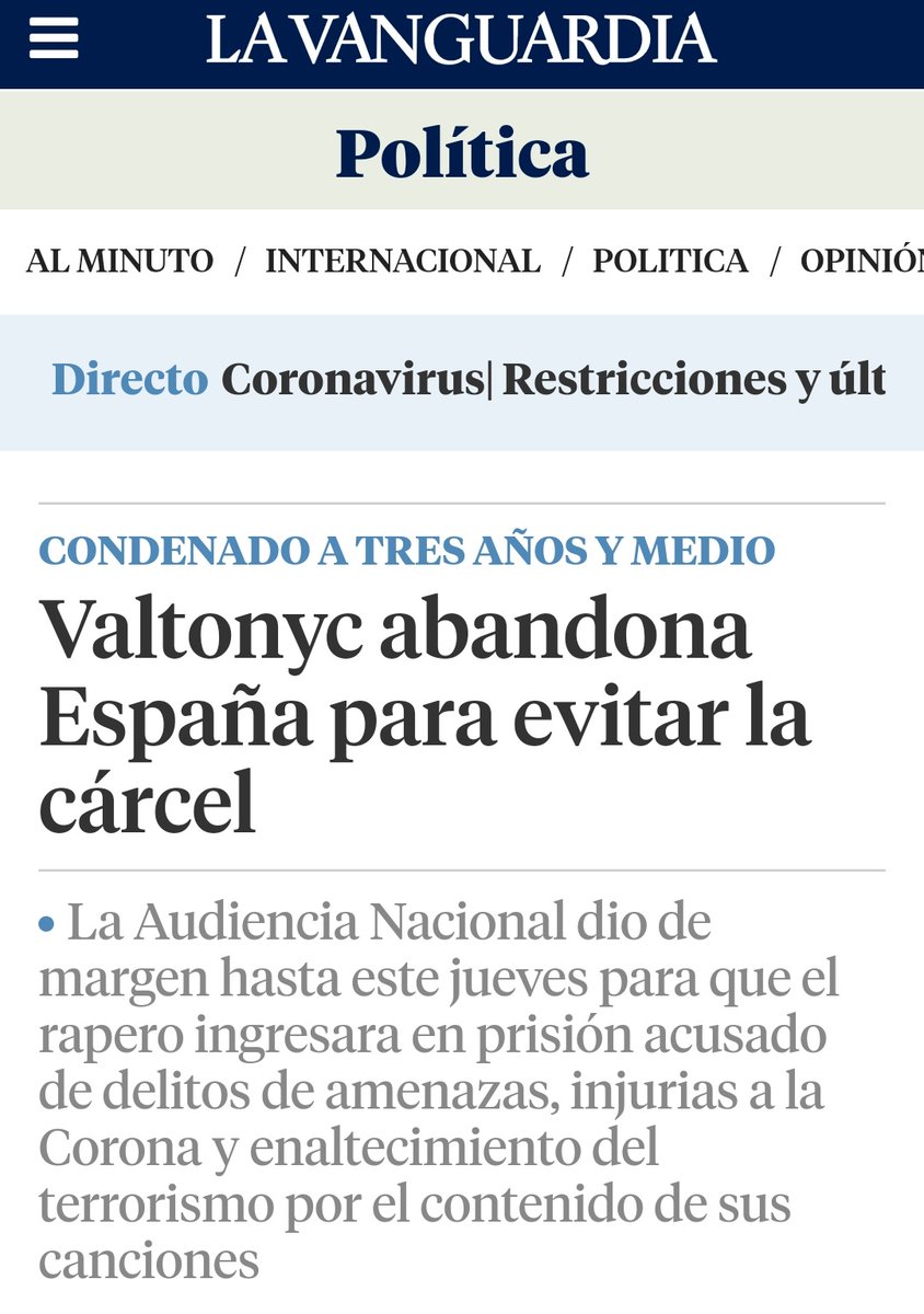 ⛔ BULO de <a href="/Freemuse98/">Freemuse</a>, <a href="/laSextaTV/">laSexta</a>, <a href="/Podem_/">Podem</a>, <a href="/FonsiLoaiza/">Fonsi Loaiza</a>, <a href="/Clara_Serra_/">Clara Serra Sánchez</a>... "España es el país con mayor número de artistas encarcelados en todo el mundo".

❌ FALSO: Es un informe de 2019 con tres casos procesados. Ninguno llegó a entrar en prisión (Valtonyc huyó al extranjero).