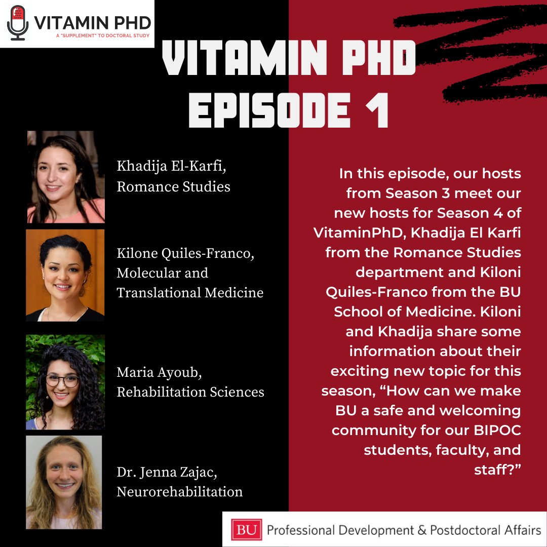 Vitamin PhD is back! For the first episode, our previous hosts Maria Ayoub and Dr. Jenna Zajac get the scoop what our new hosts Kilone Quiles-Franco and Khadija El-Karfi have in store for the new season. Listen in here: buzzsprout.com/398803 #phdpd #VitaminPhD