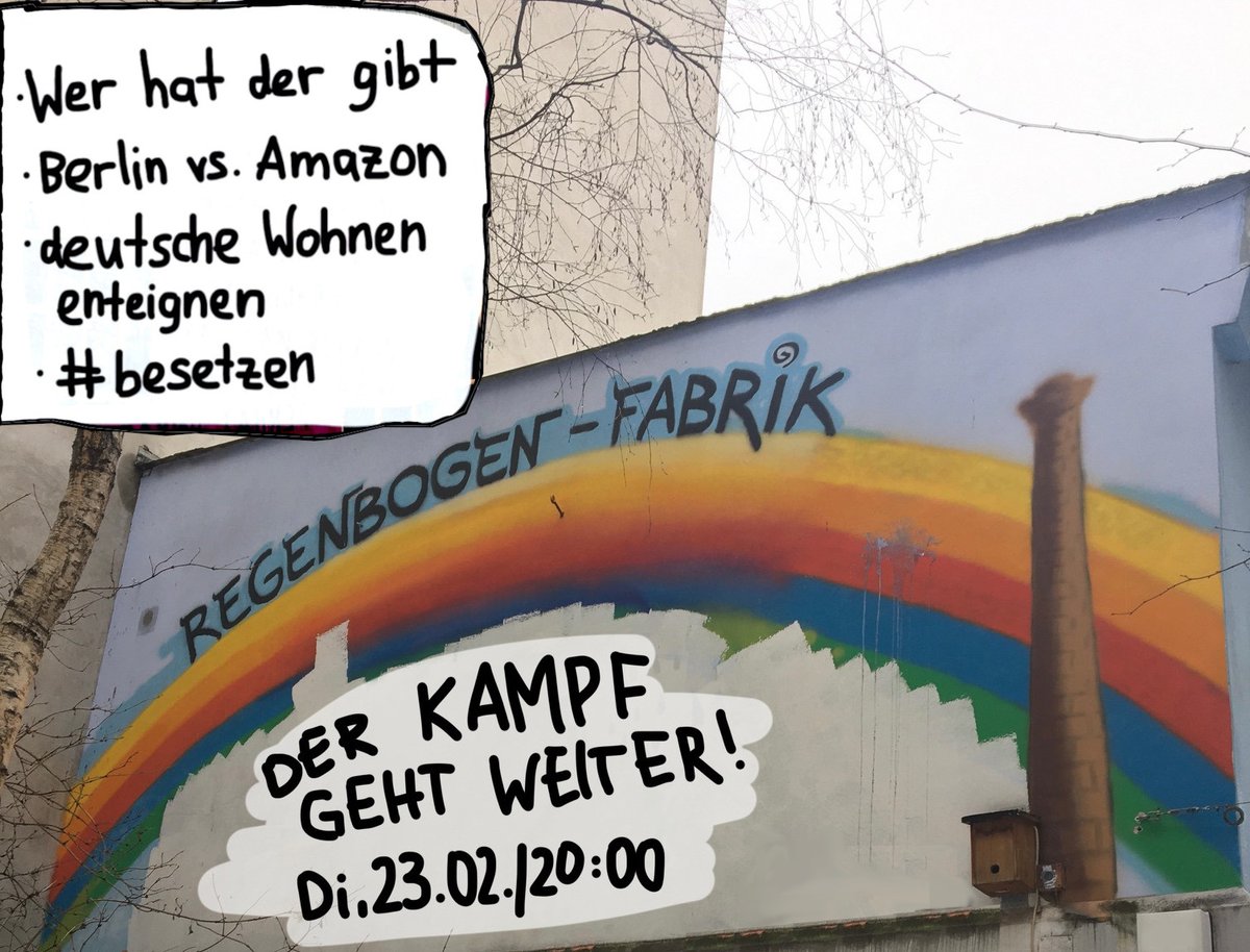 rbf_xberg's tweet image. "Der Kampf geht weiter..." Di. #b2302 findet der letzte Teil der Veranstaltungsreihe statt.
Los gehts 20:00.
Zu Gast sind @besetzenberlin @berlinvsamazon @dwenteignen und @WerHatDerGibt
Video: bbb.extern.alt.coop/b/lud-dpj-gdj
Audio: roach.fm
#besetzen #NoAmazon #dwenteignen