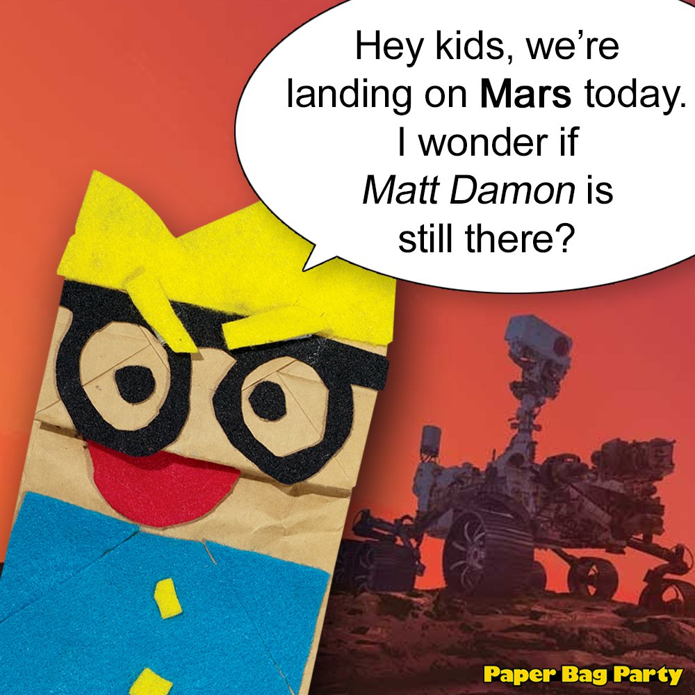 paperbagparty's tweet photo. The Mars Perseverance Rover is landing today so you know Bagel is asking the important scientific questions...#mars2021 #MarsPerseverance #perseverance #science #sciencefacts #paperbagparty #marsrover #MattDamon #martian #MarsLanding https://t.co/MnkjB4O6xU