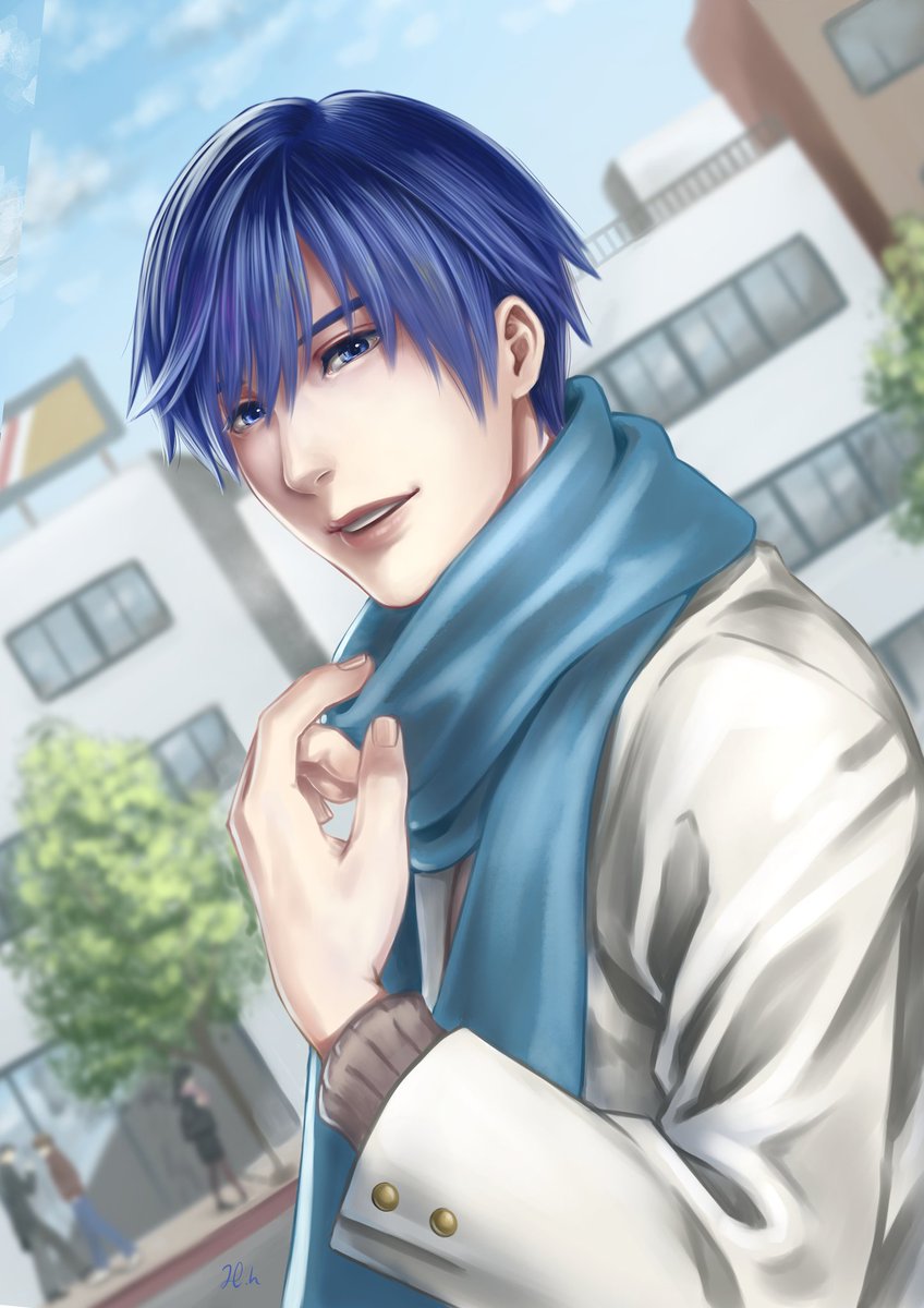 蓮ノ宮 今年は誕生日に絵を描こうかと思ってたのに きれいに忘れてたので急遽描いてみた 遅刻だー O イラスト ボーカロイド Kaitoお誕生会21 Kaito