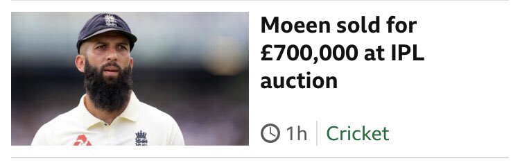 If somebody had shown me this headline in 1991, I would have had questions ! #ipl #moeen #cricket #india #ali #bbc