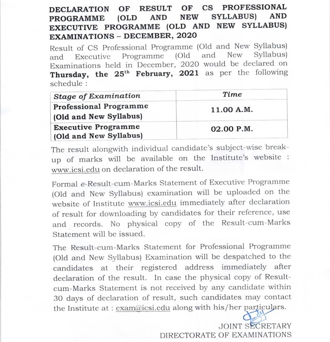 igpclasses's tweet photo. #Important
Declaration of Result of #CSprofessional & #CSexecutive Programme Exam - Dec'20 would be declared on Thursday, the 25 Feb'21
https://t.co/0pyj79tiso
#companysecretary #icsi #icsiresults #csstudents #icsiexamination #igpclassesca #caashishkalra #igp #igpinstitute #cs https://t.co/IJEQJipOeK
