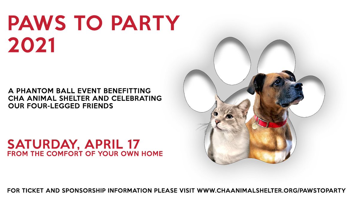 The 2021 Paws to Party Phantom Ball welcomes sponsors @TreneffCozza & Akoma Products (Pinot Pooch), & Kathy Casaday(Chardonnay). Sign up to enjoy this event from the comfort of your own home at chaanimalshelter.org/pawstoparty.

#CHAPawstoParty #AdoptCHA #CHAAnimalShelter