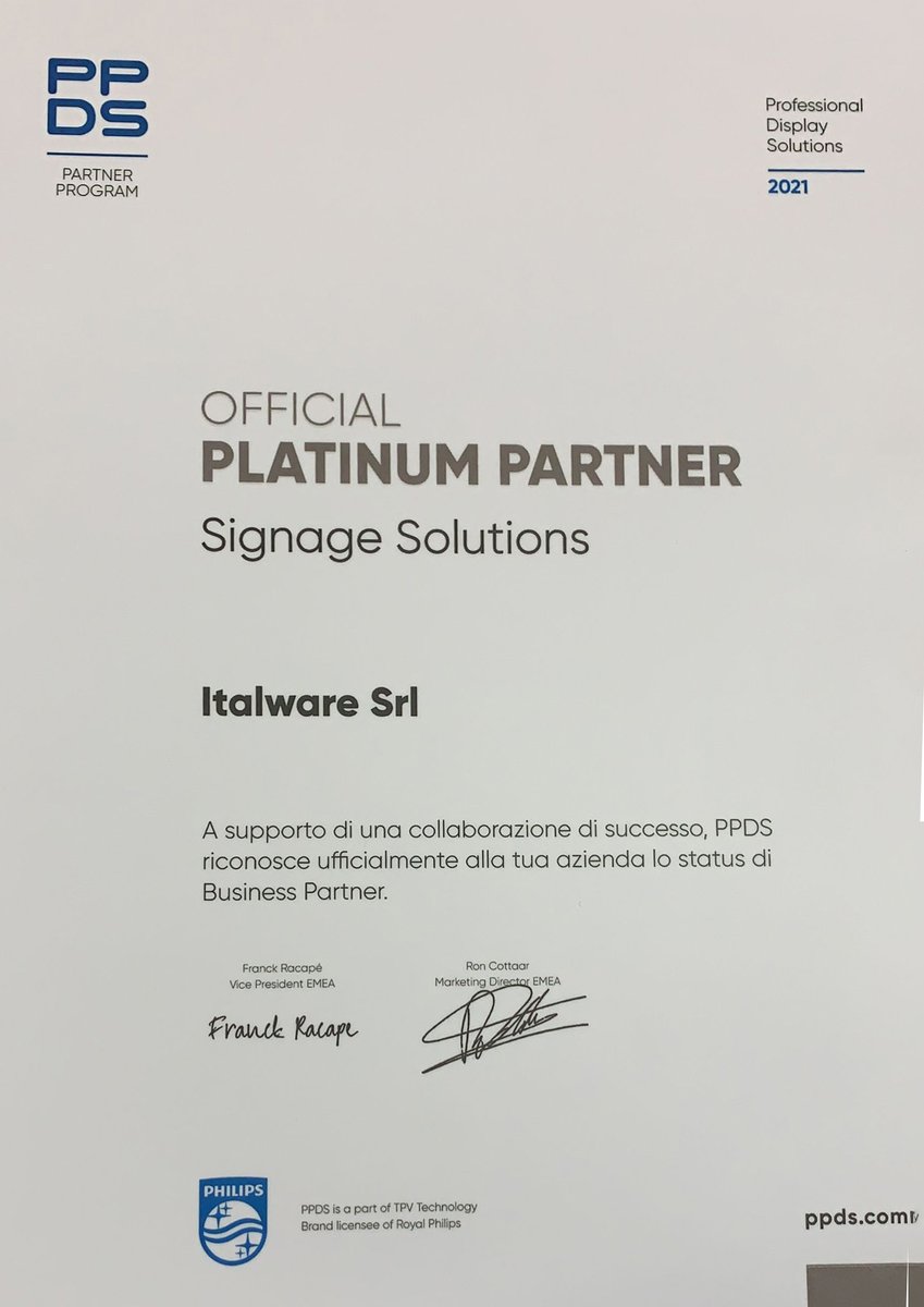Italware1's tweet photo. Grazie alla partnership con @Philips, Italware si afferma anche nel segmento Digital Signage.
#philips #italware #signagesolutions https://t.co/sDtdZjRb6f