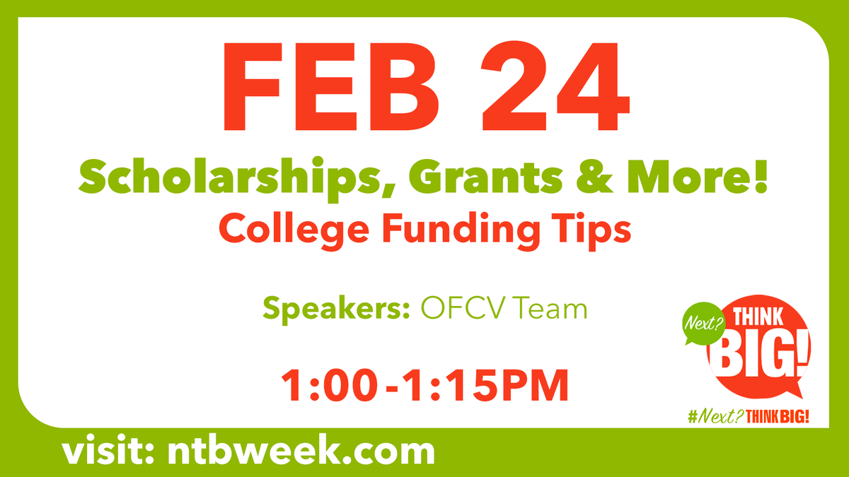 CollegeCareerDS's tweet photo. Scholarships, Grants & More! College Funding Tips February 24 | 1:00-1:15pm Registration Link: https://t.co/w73TOTzYrq #NextThinkBig @DesertSandsUSD https://t.co/YeON1dwqrW