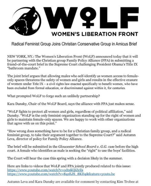 WoLF works with the notoriously "feminist" Proud Boys, is funded by anti-abortion groups, collaborates with anti-LBGT lawsuits, has protested against Women's rights, and RAISES FUNDS FOR RELIGIOUS NATIONALISM