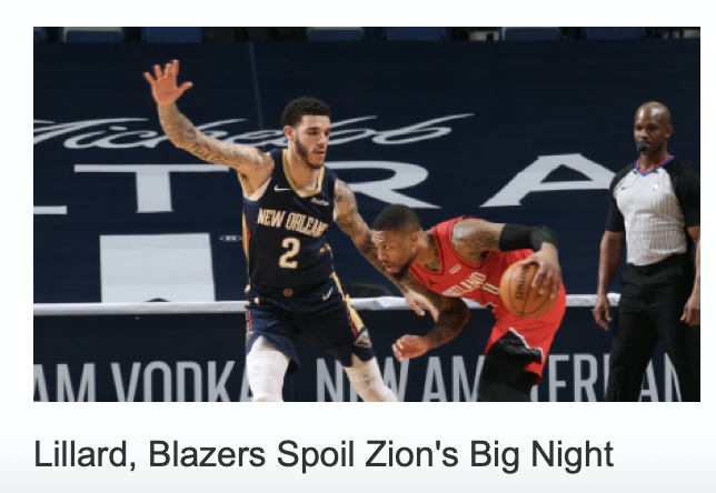 This is pretty incredible... <a href="/Dame_Lillard/">Damian Lillard</a> showing out as the most clutch player in the <a href="/NBA/">NBA</a>, and this morning's email, which goes out to millions of people, was focused on how Dame ruined <a href="/Zionwilliamson/">Zion Williamson</a>'s night. 

Shame on you, NBA!  

SMH
