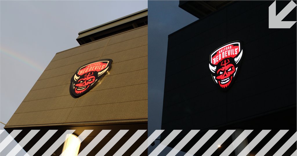 ASTRASIGNS's tweet photo. Day and night shots of our recent signage updates at @SalfordDevils the illumination is looking amazing!
Get in touch with our sales team if your business needs a boost 
#illuminatedsign #strongertogether #salfordreds #highlevelsignage #stadiumsigns #signage https://t.co/iVBvOlVTNR