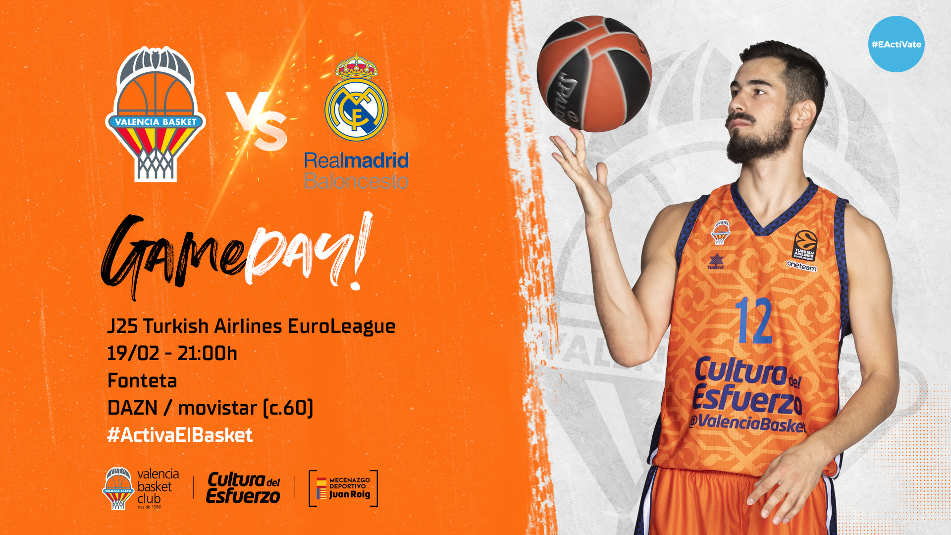 Twitter \ Valencia Basket Club على تويتر: GAMEDAY! Vuelve la Turkish Airlines @EuroLeague en Fonteta 🏆 J25 #EuroLeague 🏠🆚 @RMBaloncesto 🗓️ Vi-21h 📺 @DAZN_ES / @movistar_es 📻 @Radioesport914 @apunt_media @999vlcRadio @