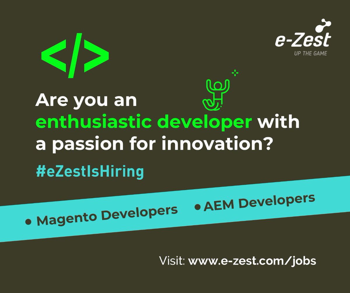 mandarthosar's tweet image. RT @ezest: Want to join our dynamic team where you can learn, grown and make headways in the digital realm? Apply now to be a #AEMDeveloper or #MagentoDeveloper &amp;amp; get onboard. Contact us now at e-zest.com/jobs #FindYourNext #Hiring  #recruitment…