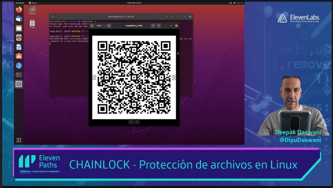 ElevenPaths's tweet image. Deepak Daswani (@dipudaswani) realizando una demo en directo utilizando móvil, códigos QR y máquina con #Ubuntu, ¡el pack completo!

Todo sobre #ChainLock en este interesante #ElevenLabsTV