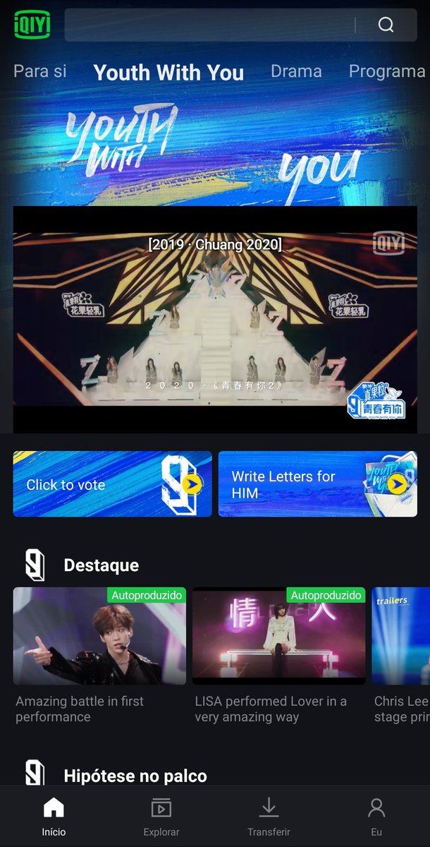 1. Abra o aplicativo iQIYI na aba do Youth With You 3. Clique em "Click to vote".