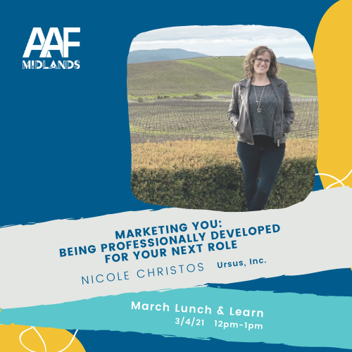 AAFMidlands's tweet photo. March is Women's History Month so we are hosting TWO wonderful women speakers. Nicole Christos discusses being ready for your next role on Thurs., March 4 and Kimfer Flanery-Rye will talk about DEI &amp; Brand Strategy on Tues., March 16. Reserve your spot: https://t.co/ww5EiQiHAA https://t.co/UAaz11re54