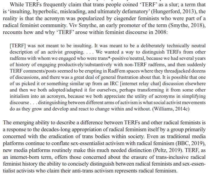 From the above paper on where TERF actually came from: