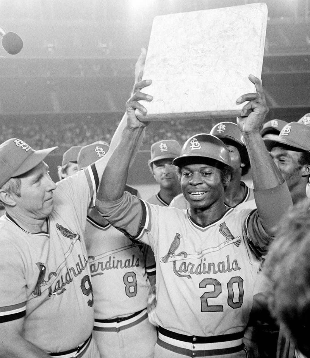 MLBVault's tweet photo. ◾️ 6x All-Star
◾️ 1964 &amp; 1967 World Series Champ
◾️ 3,023 Hits
◾️ 8x NL Stolen Base Leader
◾️ 938 Steals (2nd all-time)
◾️ 14 World Series Steals (MLB record)
◾️ No. 20 Retired by @Cardinals 
◾️ 1st Ballot Hall of Famer 

Lou Brock was a legend. #BlackHistoryMonth https://t.co/S5h3MVttla